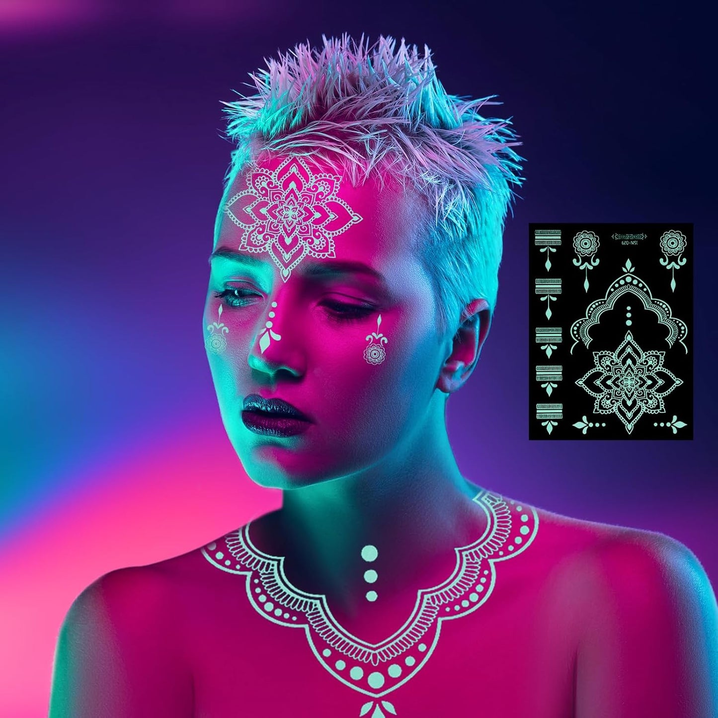 Blue Glow-in-the-Dark Temporary Tattoo Stickers