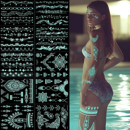 Blue Glow-in-the-Dark Temporary Tattoo Stickers