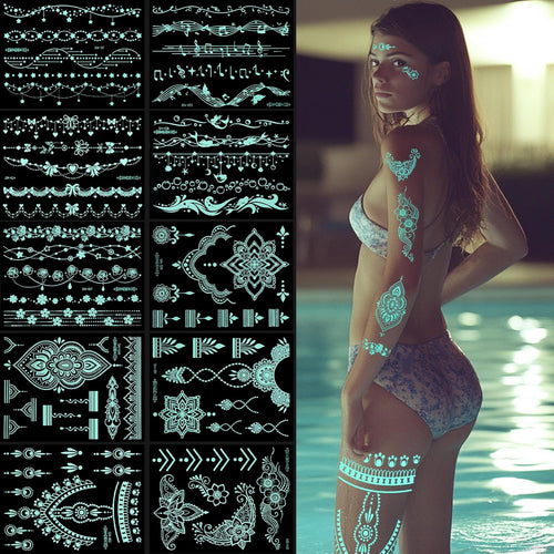 Blue Glow-in-the-Dark Temporary Tattoo Stickers