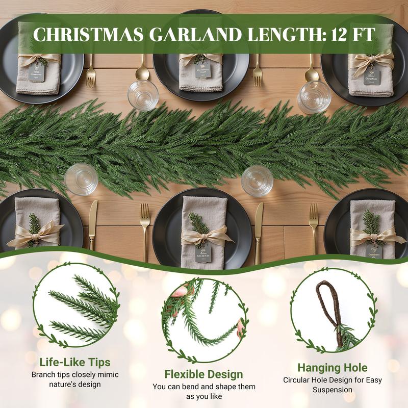 【Black Friday】6/9/12 ft Christmas Garland, Real Touch Norfolk Pine Garland - Pine Garland
