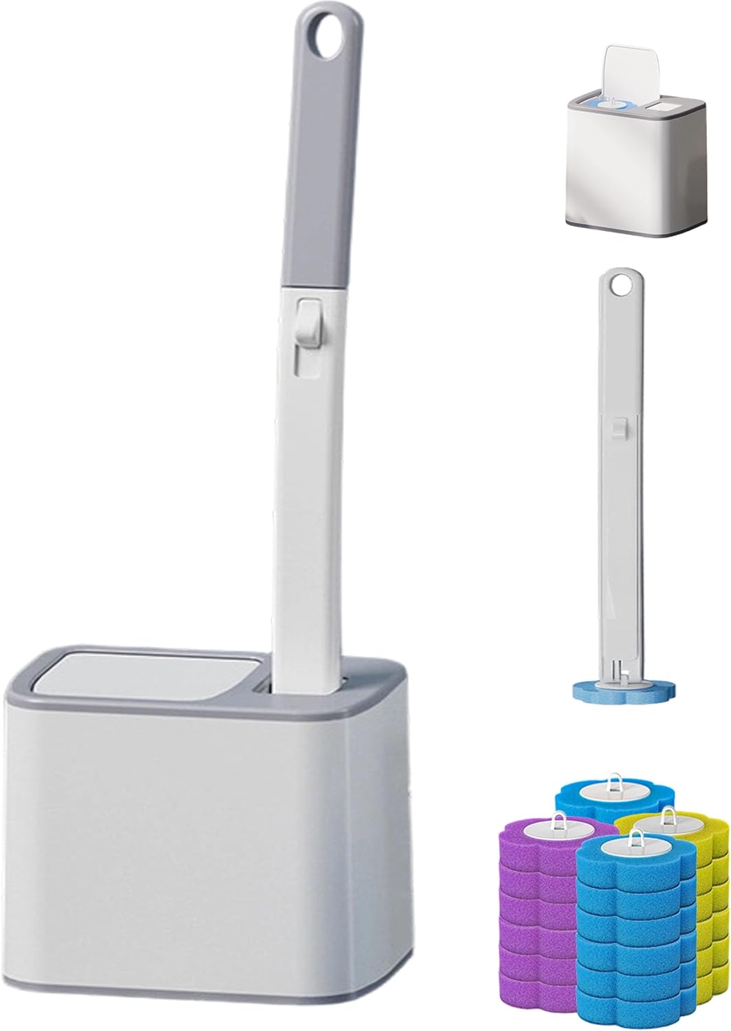 Easy Clean & Convenient Disposable Toilet Brush Set with 24 Brushs Heads