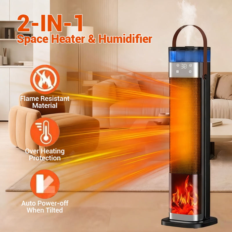 Indoor heater, adjustable thermostat with remote control, tip-over protection