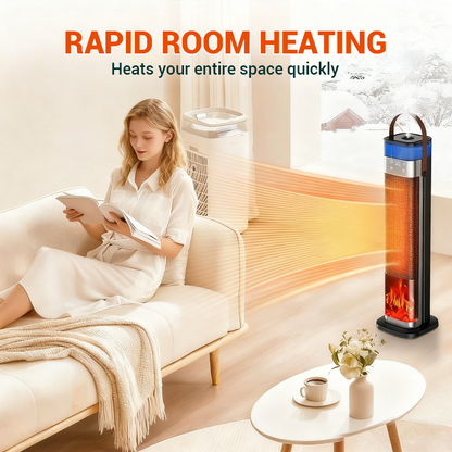 Indoor heater, adjustable thermostat with remote control, tip-over protection