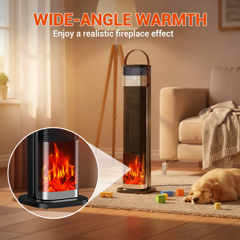Indoor heater, adjustable thermostat with remote control, tip-over protection