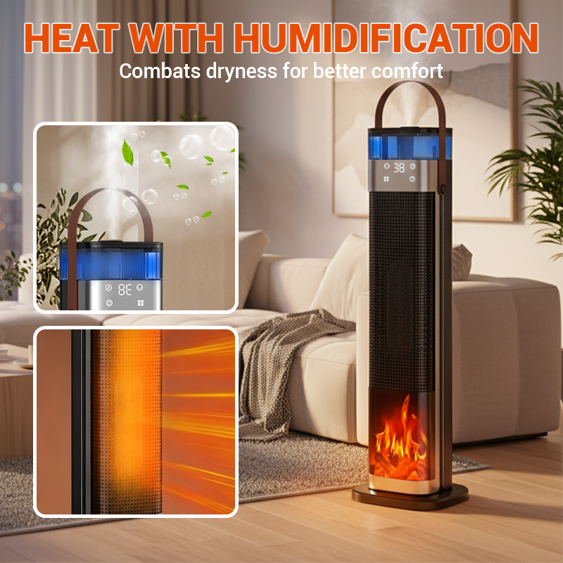 Indoor heater, adjustable thermostat with remote control, tip-over protection