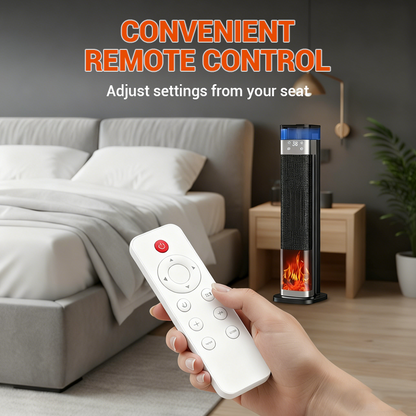 Indoor heater, adjustable thermostat with remote control, tip-over protection